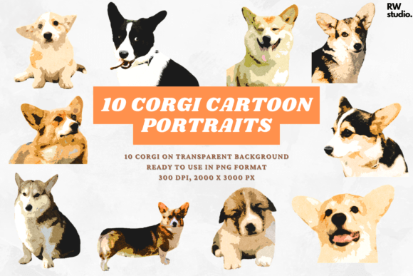 10 Corgi Cartoon Portraits Dog Breed Art