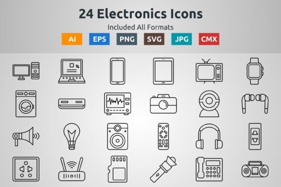 24 Electronics Outline Icons: A Versatile Resource for Designers and Creators